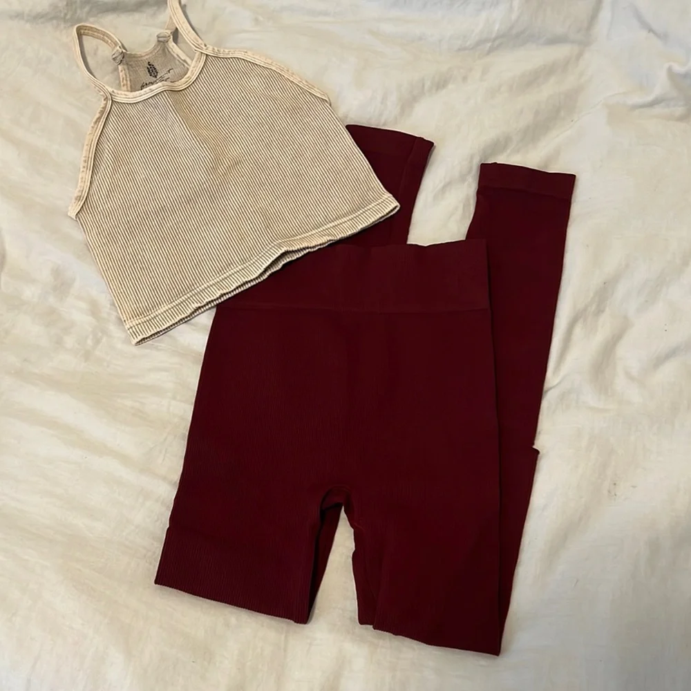 Free People Burgundy Leggings - Picture 1 of 9